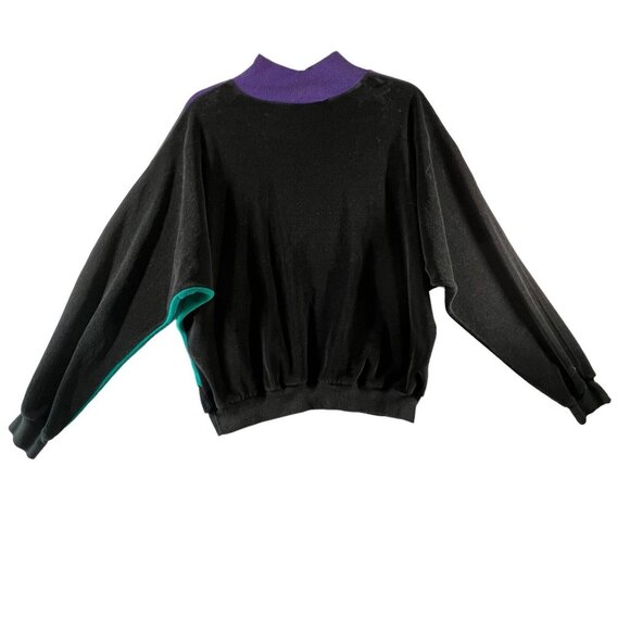 Vtg Velour Leisure Blouse Top Track Suit Colorblock Lg Black Purple Green USA - Picture 2 of 7